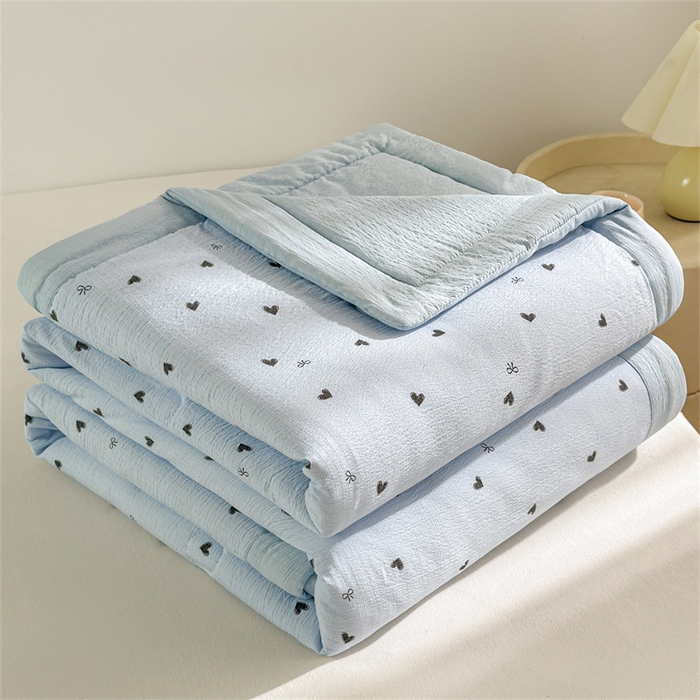 91家纺网 家纺一手货源 找家纺 晓时候 2026新款双层纱印花夏被床盖四件套新疆棉花被夏凉被空调被单夏被 小确幸