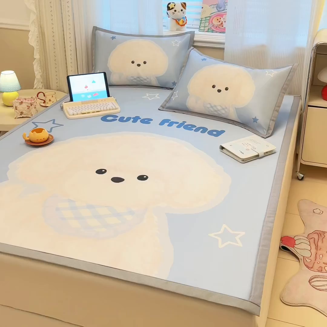 91家纺网 家纺一手货源 找家纺 （总）柒月家居 2026新款大版印花碳光冰丝席床席款凉席