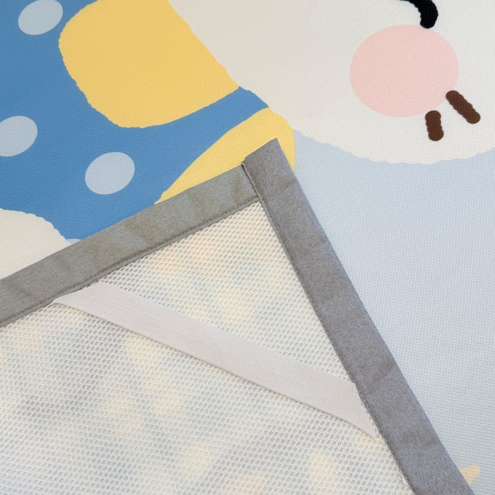 91家纺网 家纺一手货源 找家纺 柒月家居 2026新款大版印花碳光冰丝席床席款凉席 茶茶蓝猫