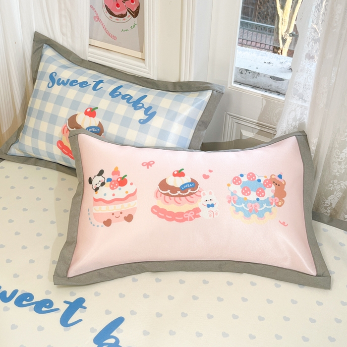 91家纺网 家纺一手货源 找家纺 柒月家居 2026新款大版印花碳光冰丝席床席款凉席 蛋糕派对