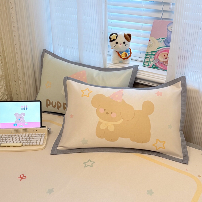 91家纺网 家纺一手货源 找家纺 柒月家居 2026新款大版印花碳光冰丝席床席款凉席 蛋糕汪汪