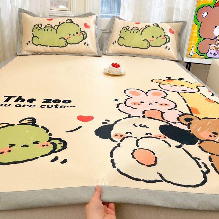 柒月家居 2026新款大版印花碳光冰丝席床席款凉席 动物世界