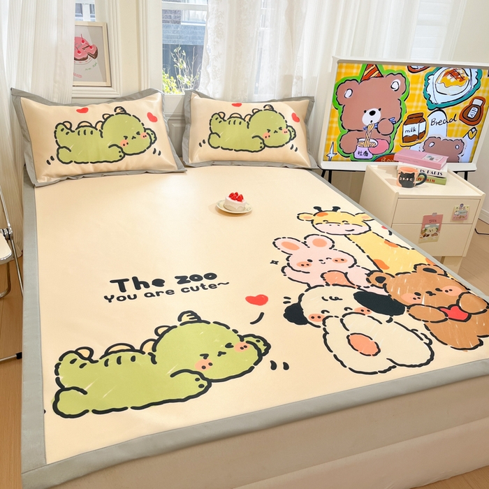 91家纺网 家纺一手货源 找家纺 柒月家居 2026新款大版印花碳光冰丝席床席款凉席 动物世界