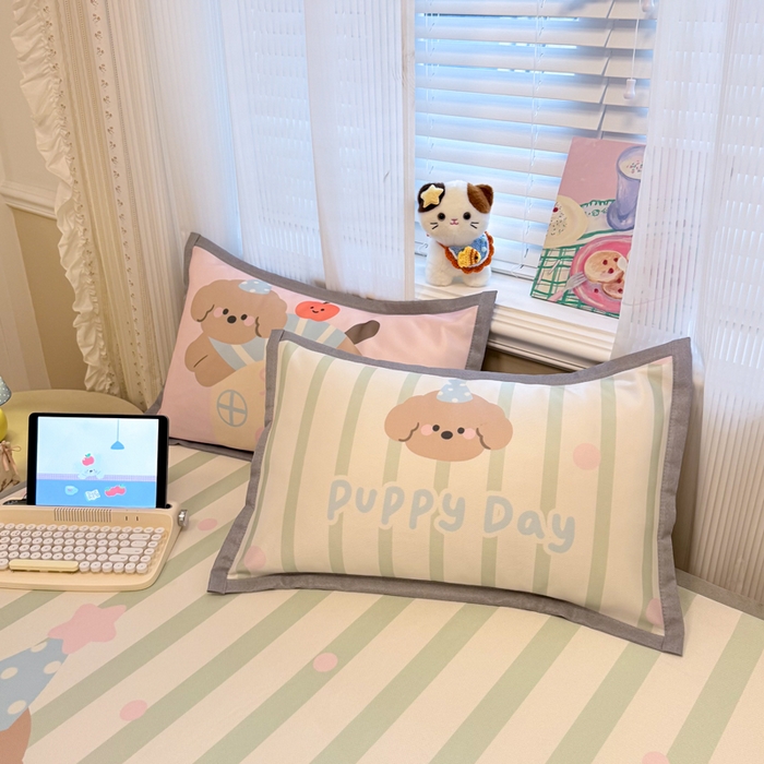 91家纺网 家纺一手货源 找家纺 柒月家居 2026新款大版印花碳光冰丝席床席款凉席 房子小狗