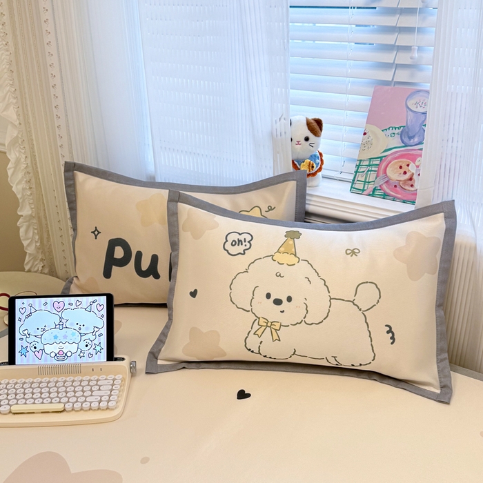 91家纺网 家纺一手货源 找家纺 柒月家居 2026新款大版印花碳光冰丝席床席款凉席 卷卷白狗