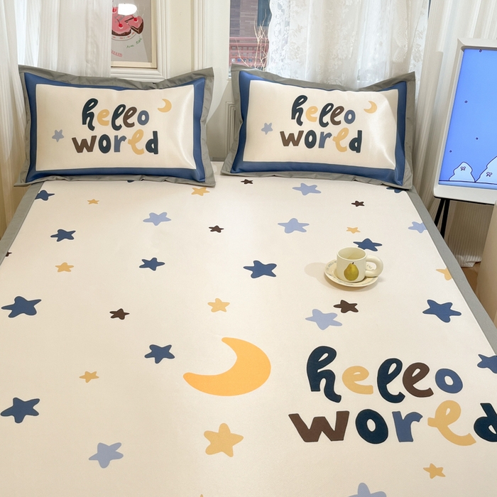 91家纺网 家纺一手货源 找家纺 柒月家居 2026新款大版印花碳光冰丝席床席款凉席 满天星辰