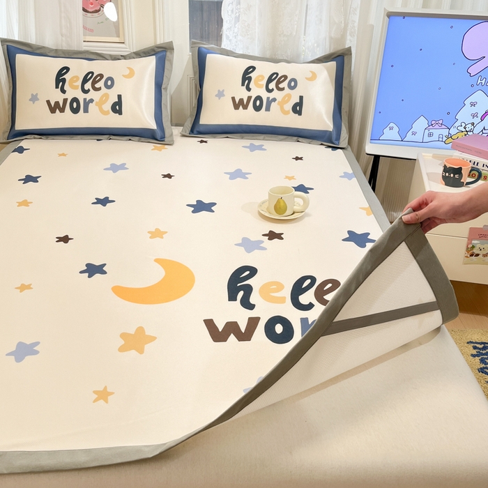 91家纺网 家纺一手货源 找家纺 柒月家居 2026新款大版印花碳光冰丝席床席款凉席 满天星辰