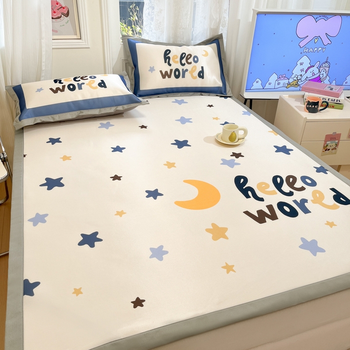 91家纺网 家纺一手货源 找家纺 柒月家居 2026新款大版印花碳光冰丝席床席款凉席 满天星辰