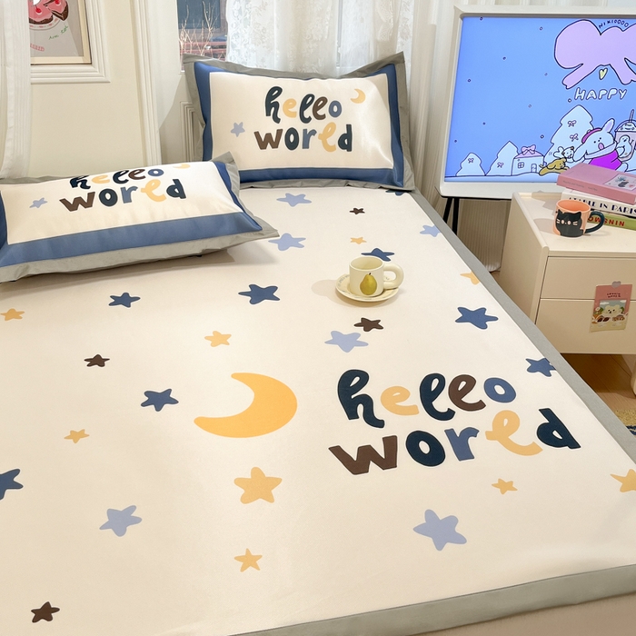 91家纺网 家纺一手货源 找家纺 柒月家居 2026新款大版印花碳光冰丝席床席款凉席 满天星辰