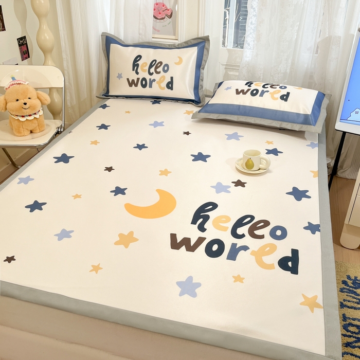 91家纺网 家纺一手货源 找家纺 柒月家居 2026新款大版印花碳光冰丝席床席款凉席 满天星辰