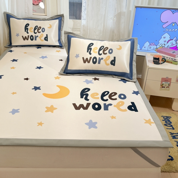 91家纺网 家纺一手货源 找家纺 柒月家居 2026新款大版印花碳光冰丝席床席款凉席 满天星辰