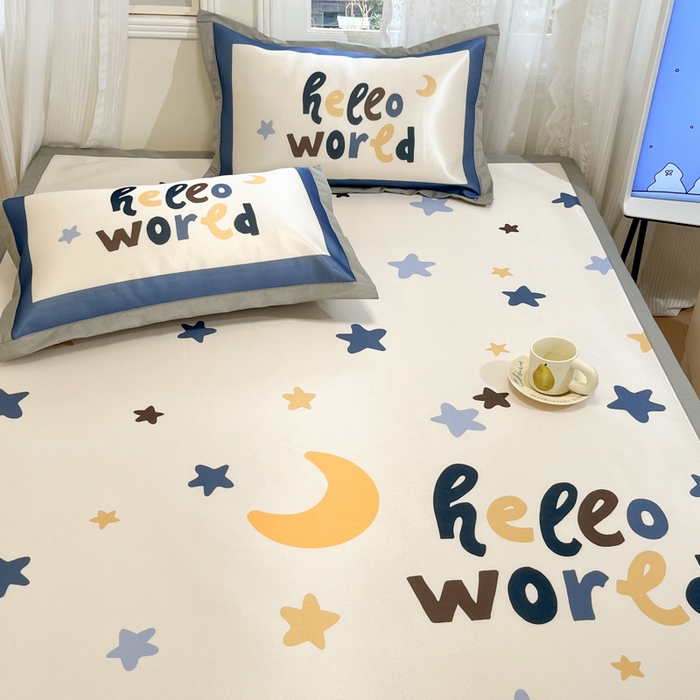 91家纺网 家纺一手货源 找家纺 柒月家居 2026新款大版印花碳光冰丝席床席款凉席 满天星辰