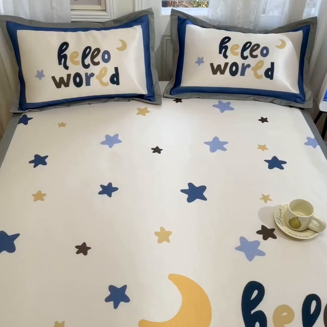 91家纺网 家纺一手货源 找家纺 柒月家居 2026新款大版印花碳光冰丝席床席款凉席 满天星辰