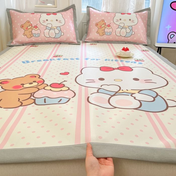 柒月家居 2026新款大版印花碳光冰丝席床席款凉席 猫咪伙伴