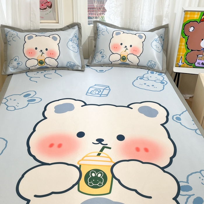 91家纺网 家纺一手货源 找家纺 柒月家居 2026新款大版印花碳光冰丝席床席款凉席 萌宝