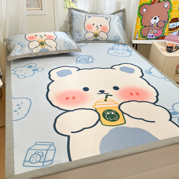 91家纺网 家纺一手货源 找家纺 柒月家居 2026新款大版印花碳光冰丝席床席款凉席 萌宝