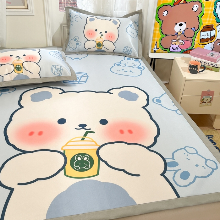 91家纺网 家纺一手货源 找家纺 柒月家居 2026新款大版印花碳光冰丝席床席款凉席 萌宝