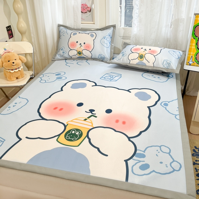 91家纺网 家纺一手货源 找家纺 柒月家居 2026新款大版印花碳光冰丝席床席款凉席 萌宝