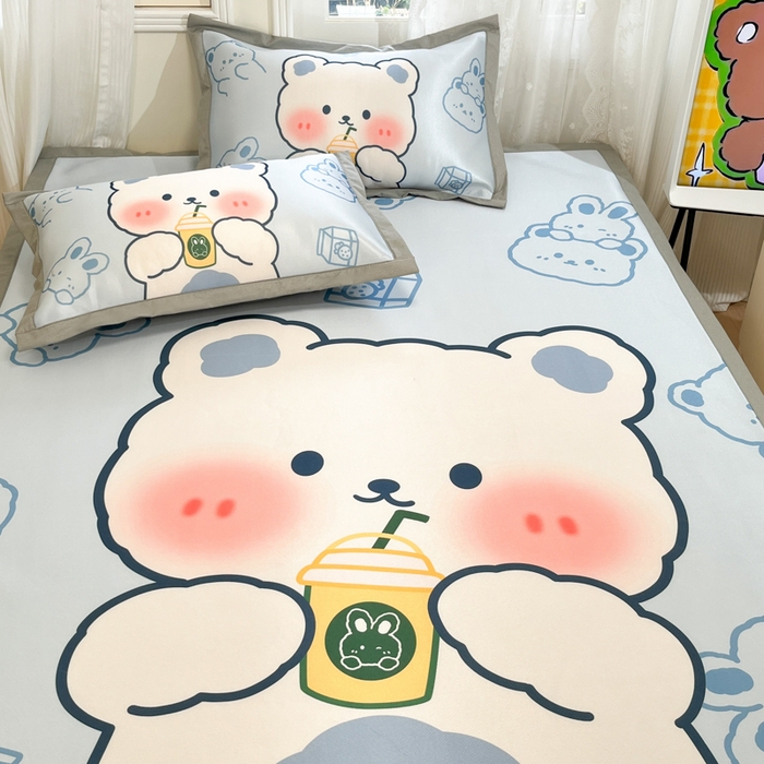 91家纺网 家纺一手货源 找家纺 柒月家居 2026新款大版印花碳光冰丝席床席款凉席 萌宝