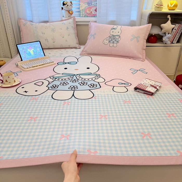 柒月家居 2026新款大版印花碳光冰丝席床席款凉席 蘑菇小兔