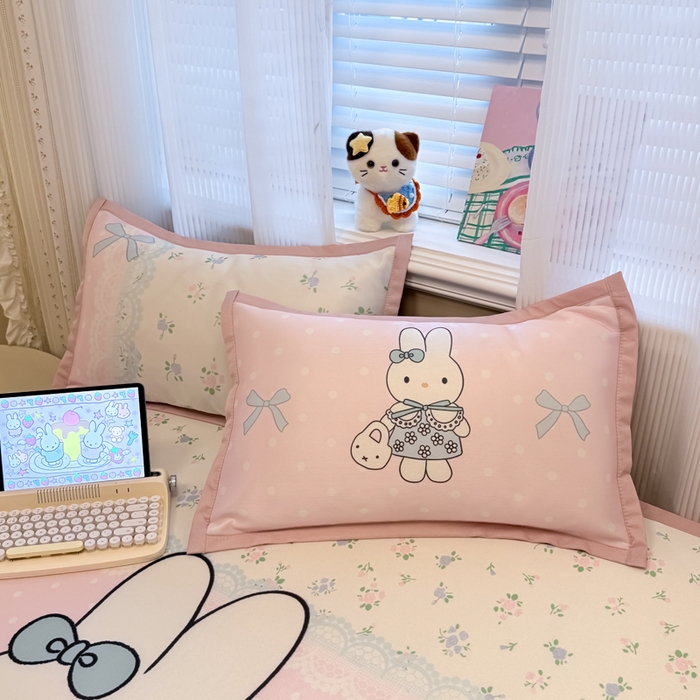 91家纺网 家纺一手货源 找家纺 柒月家居 2026新款大版印花碳光冰丝席床席款凉席 蘑菇小兔