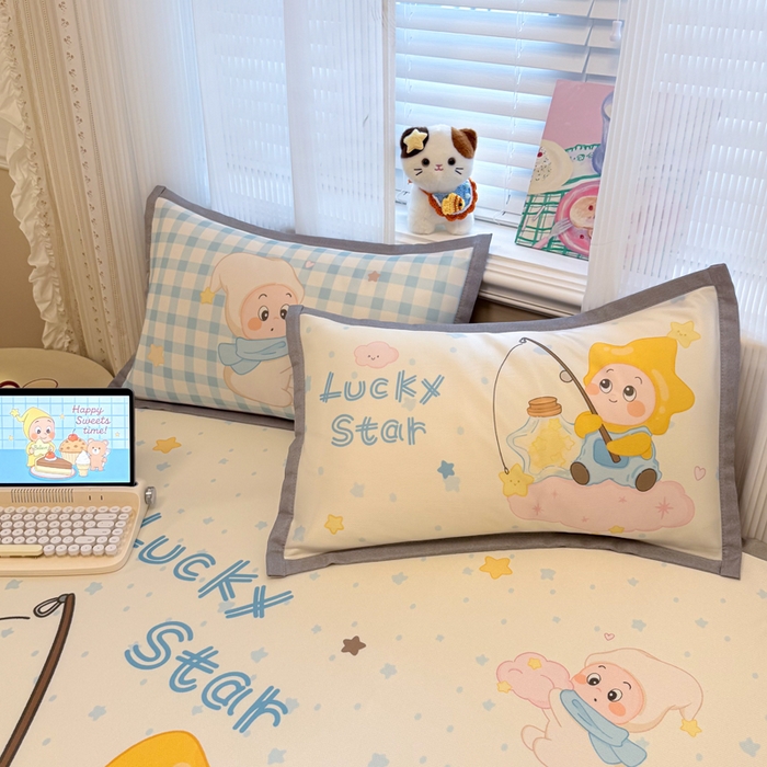 91家纺网 家纺一手货源 找家纺 柒月家居 2026新款大版印花碳光冰丝席床席款凉席 星星之愿