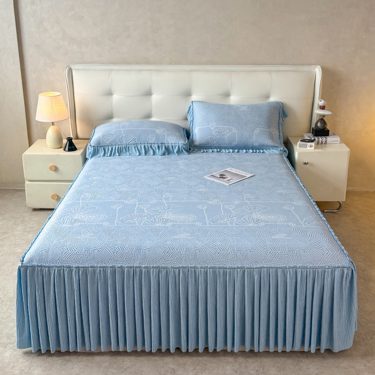 91家纺网 家纺一手货源 找家纺 （总）牵梦萦家纺 2026新款立体浮雕压花工艺凉感豆豆凉席-床裙款