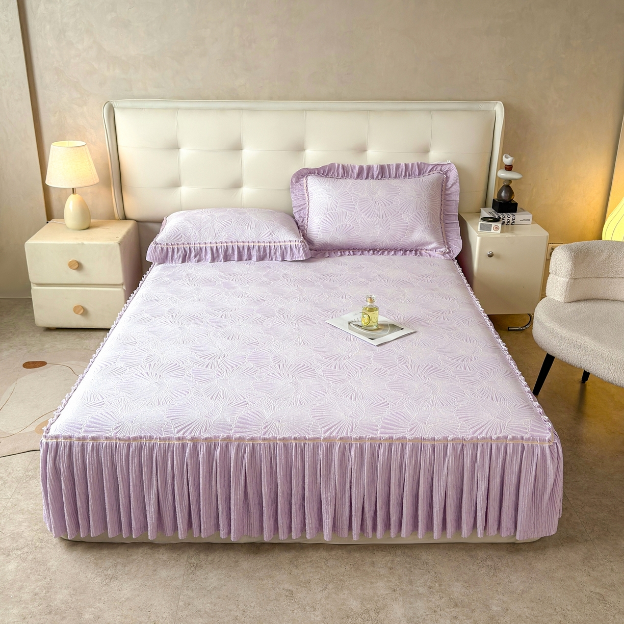 91家纺网 家纺一手货源 找家纺 （总）牵梦萦家纺 2026新款立体浮雕压花工艺凉感豆豆凉席-床裙款