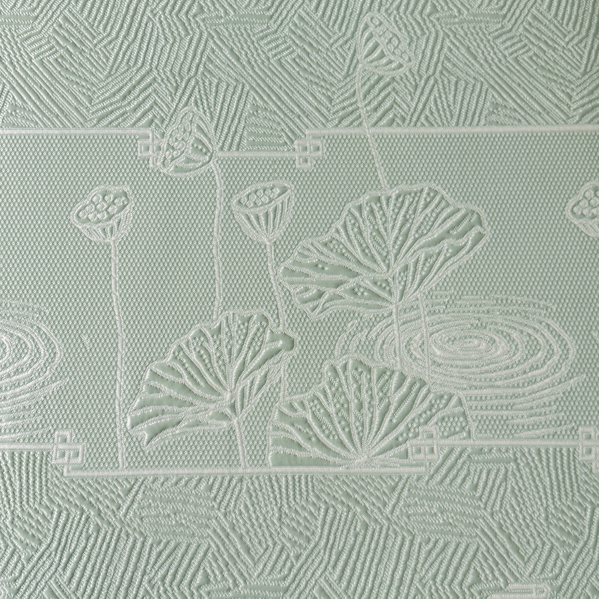 91家纺网 家纺一手货源 找家纺 牵梦萦家纺 2026新款立体浮雕压花工艺凉感豆豆凉席-床裙款 荷塘月色-绿色