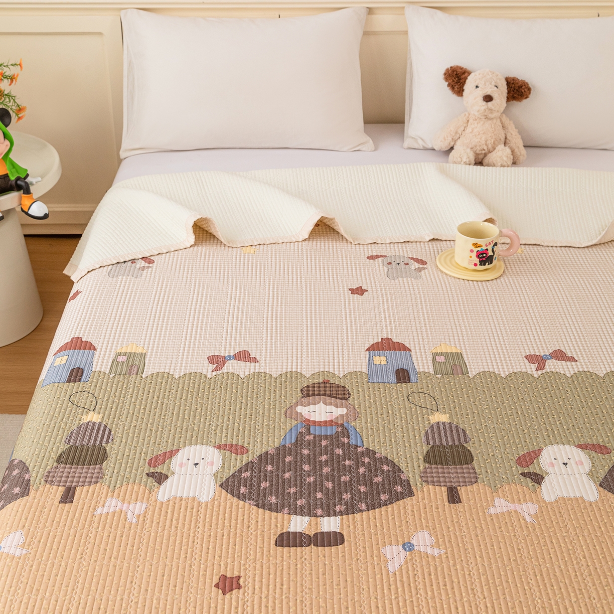 91家纺网 家纺一手货源 找家纺 源舜家纺 2026新款天丝莫代尔大版凉感床盖 甜心女孩