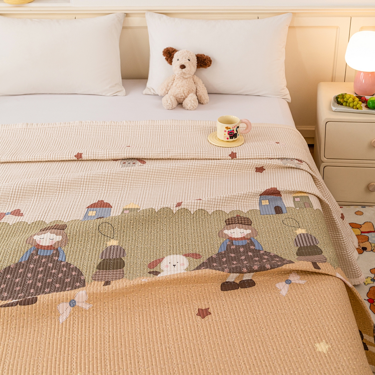 91家纺网 家纺一手货源 找家纺 源舜家纺 2026新款天丝莫代尔大版凉感床盖 甜心女孩