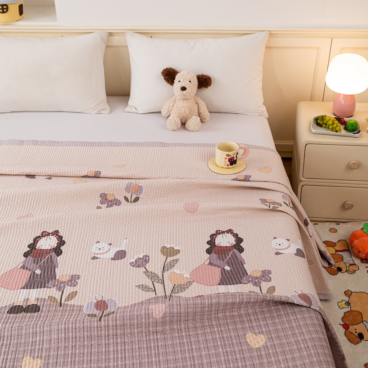 91家纺网 家纺一手货源 找家纺 源舜家纺 2026新款天丝莫代尔大版凉感床盖 春日花语