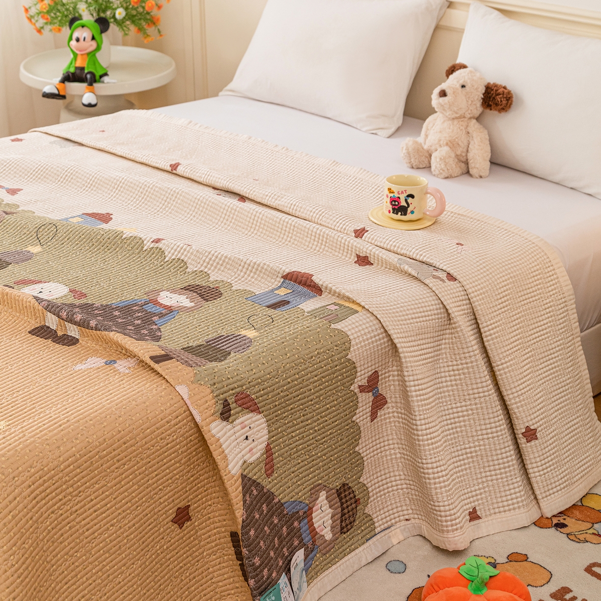 91家纺网 家纺一手货源 找家纺 源舜家纺 2026新款天丝莫代尔大版凉感床盖 甜心女孩