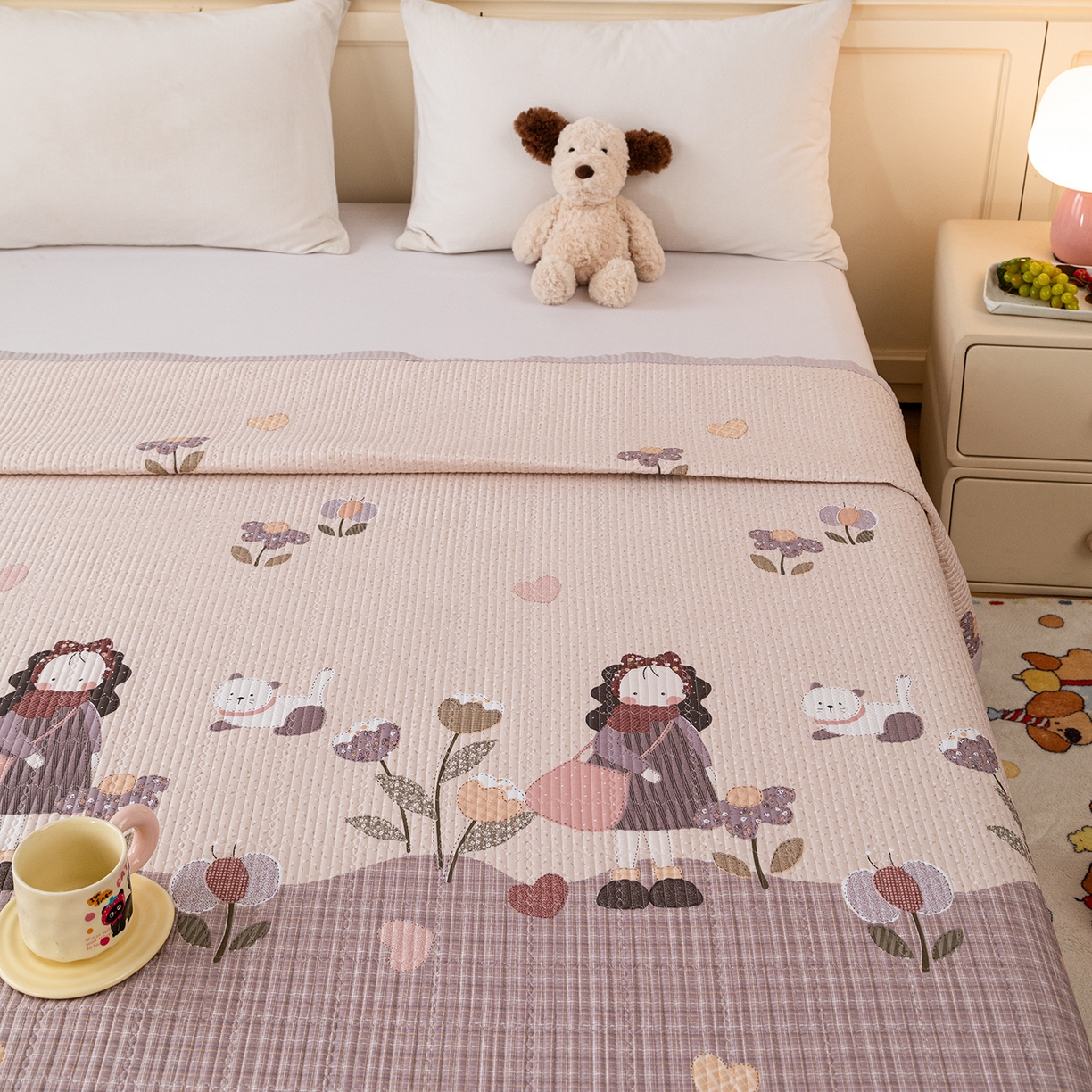 91家纺网 家纺一手货源 找家纺 源舜家纺 2026新款天丝莫代尔大版凉感床盖 春日花语