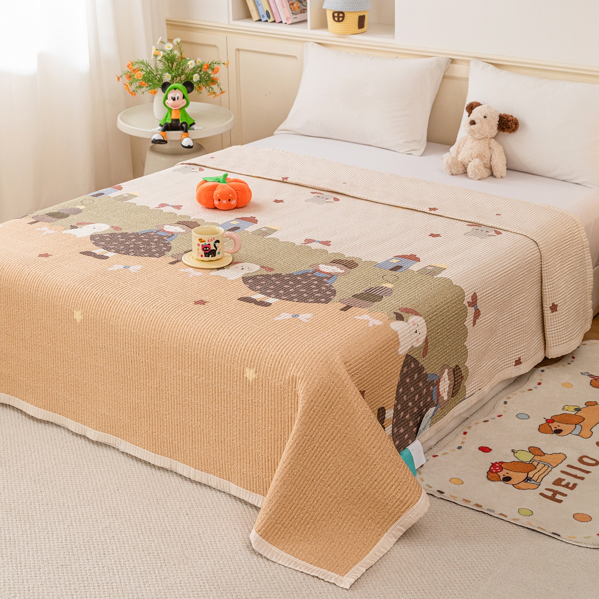 91家纺网 家纺一手货源 找家纺 源舜家纺 2026新款天丝莫代尔大版凉感床盖 甜心女孩