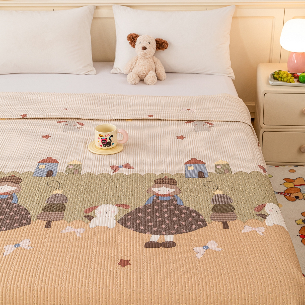 91家纺网 家纺一手货源 找家纺 源舜家纺 2026新款天丝莫代尔大版凉感床盖 甜心女孩