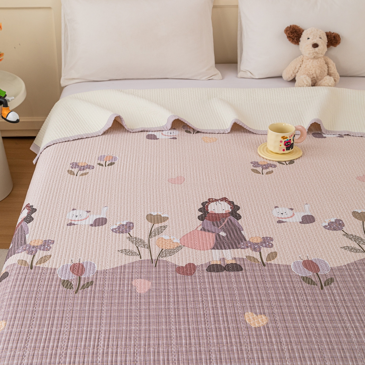 91家纺网 家纺一手货源 找家纺 源舜家纺 2026新款天丝莫代尔大版凉感床盖 春日花语