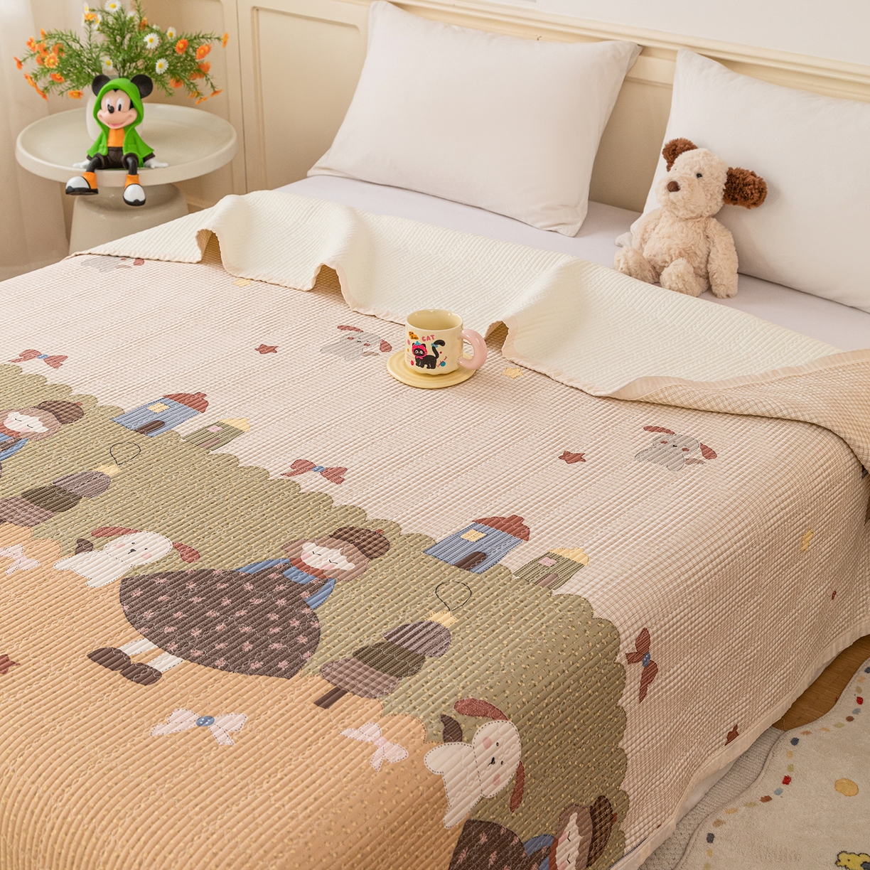 91家纺网 家纺一手货源 找家纺 源舜家纺 2026新款天丝莫代尔大版凉感床盖 甜心女孩