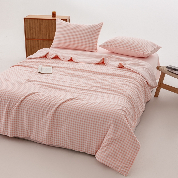 91家纺网 家纺一手货源 找家纺 （总）迪梵家纺 2026新款A类无印风水洗棉格子纯色夏凉被大豆夏被空调被薄被（带买家秀）