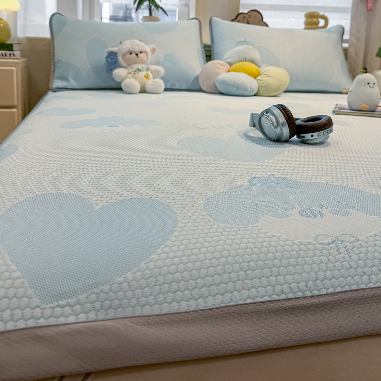 91家纺网 家纺一手货源 找家纺 （总）眠势力 2026新款冰豆豆凉席三件套夏季冷感可机洗冰丝席软席子条席款