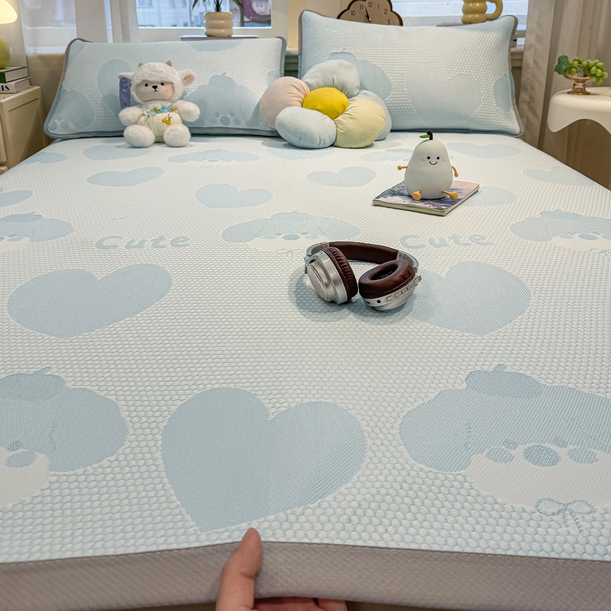 91家纺网 家纺一手货源 找家纺 （总）眠势力 2026新款冰豆豆凉席三件套夏季冷感可机洗冰丝席软席子条席款