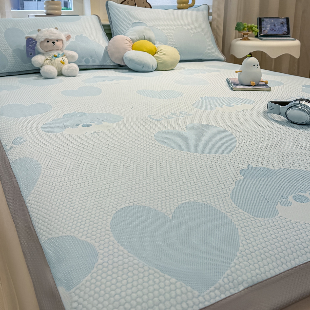 91家纺网 家纺一手货源 找家纺 （总）眠势力 2026新款冰豆豆凉席三件套夏季冷感可机洗冰丝席软席子条席款