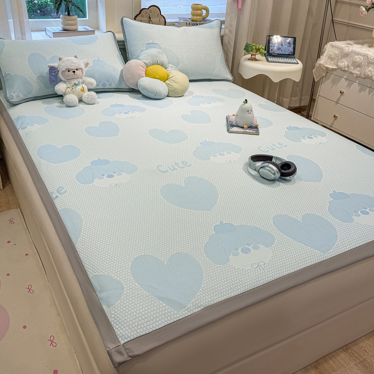 91家纺网 家纺一手货源 找家纺 （总）眠势力 2026新款冰豆豆凉席三件套夏季冷感可机洗冰丝席软席子条席款