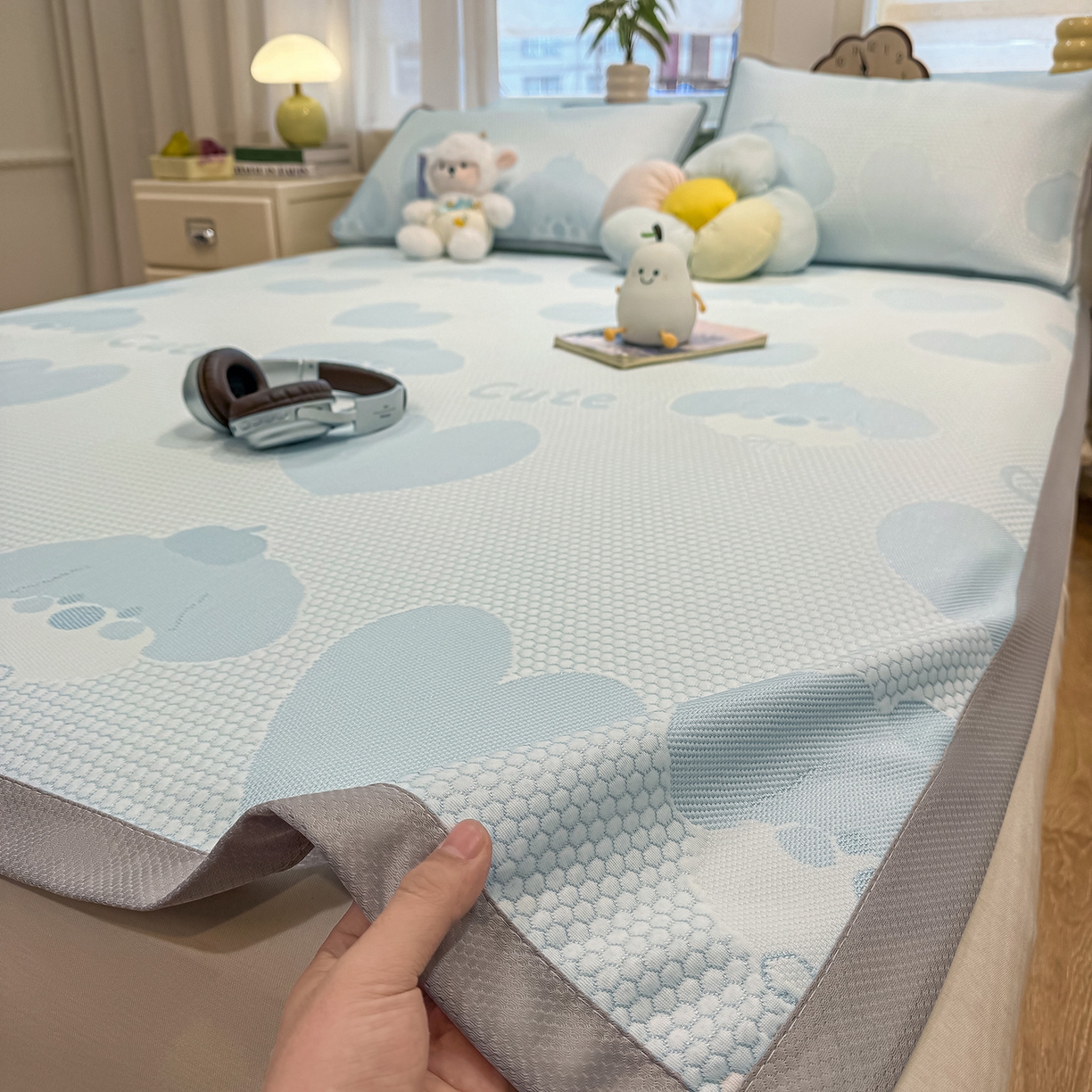 91家纺网 家纺一手货源 找家纺 （总）眠势力 2026新款冰豆豆凉席三件套夏季冷感可机洗冰丝席软席子条席款