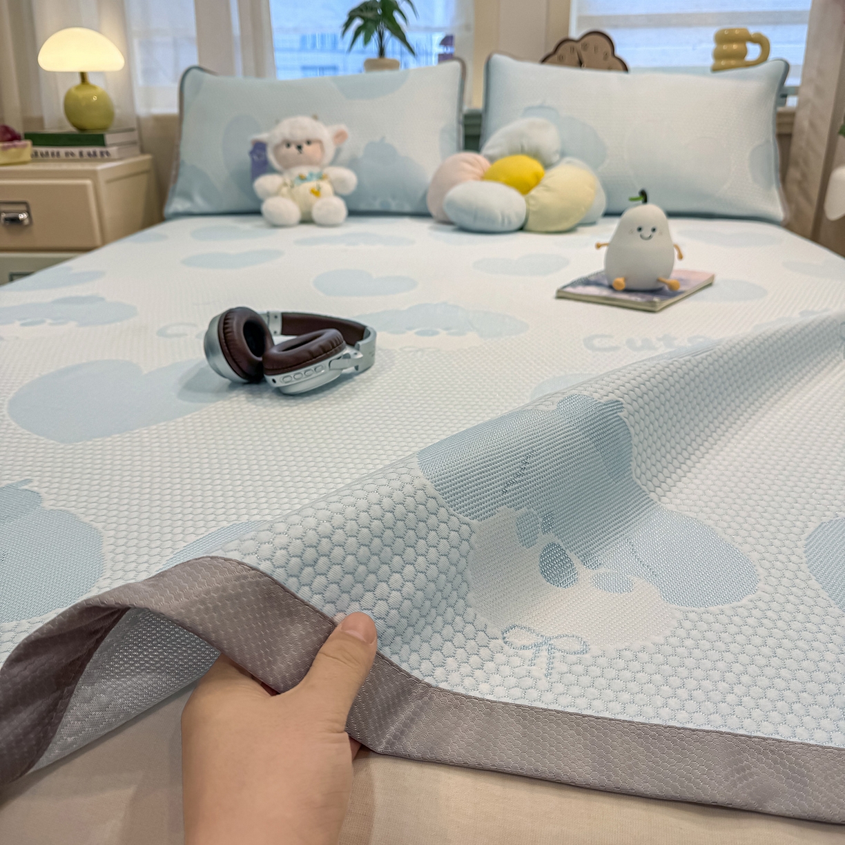 91家纺网 家纺一手货源 找家纺 （总）眠势力 2026新款冰豆豆凉席三件套夏季冷感可机洗冰丝席软席子条席款