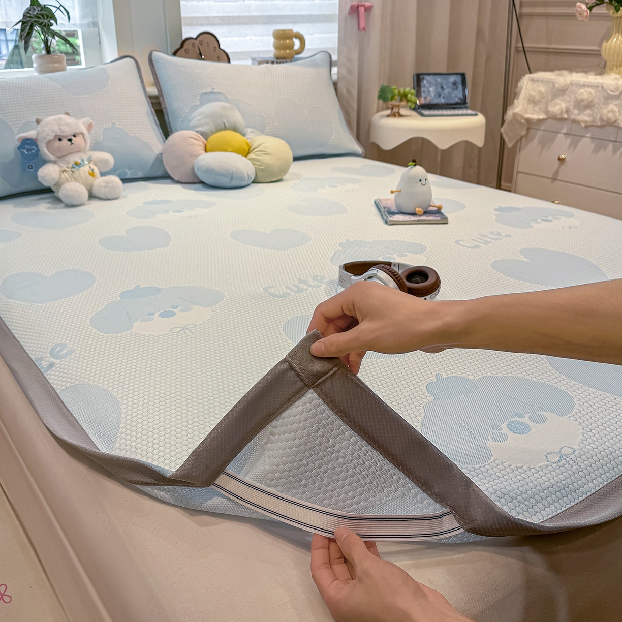 91家纺网 家纺一手货源 找家纺 （总）眠势力 2026新款冰豆豆凉席三件套夏季冷感可机洗冰丝席软席子条席款