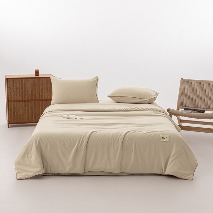 91家纺网 家纺一手货源 找家纺 迪梵家纺 2026新款A类无印风水洗棉格子纯色夏凉被大豆夏被空调被薄被（带买家秀） 卡其咖