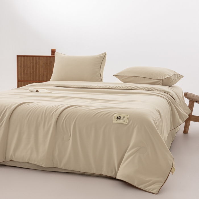 91家纺网 家纺一手货源 找家纺 迪梵家纺 2026新款A类无印风水洗棉格子纯色夏凉被大豆夏被空调被薄被（带买家秀） 卡其咖