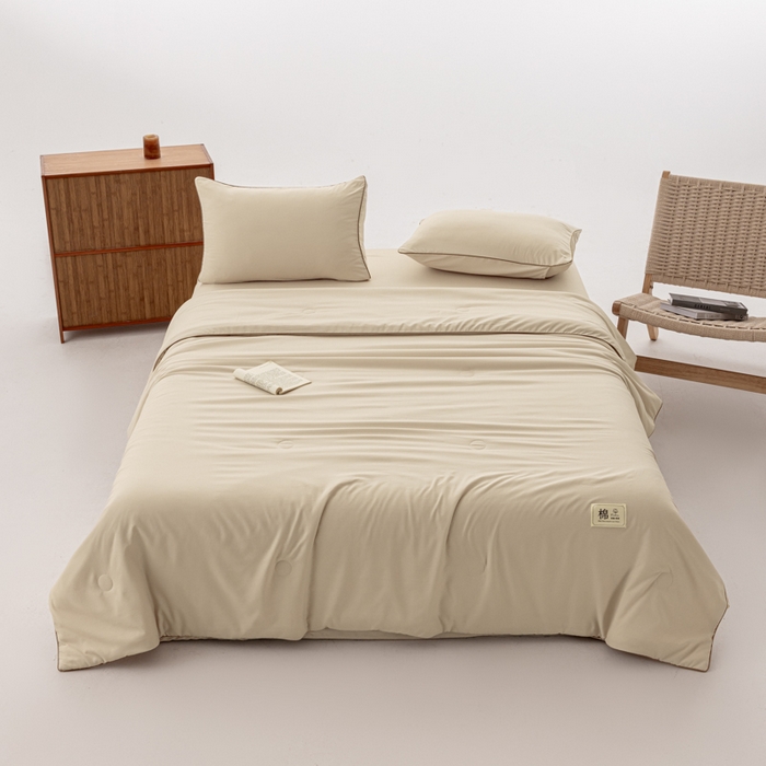 91家纺网 家纺一手货源 找家纺 迪梵家纺 2026新款A类无印风水洗棉格子纯色夏凉被大豆夏被空调被薄被（带买家秀） 卡其咖