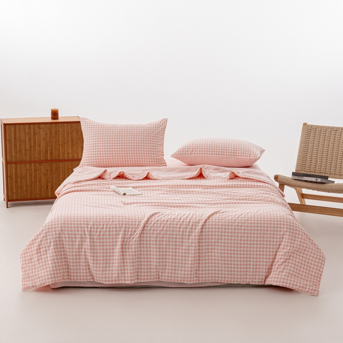 91家纺网 家纺一手货源 找家纺 迪梵家纺 2026新款A类无印风水洗棉格子纯色夏凉被大豆夏被空调被薄被（带买家秀） 玉小格